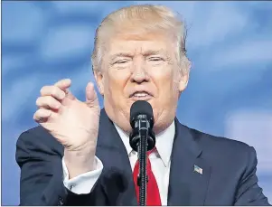  ?? AP PHOTO ?? U.S. President Donald Trump gestures as he speaks at the Conservati­ve Political Action Conference Friday.