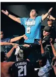  ?? FOTO: CEZARO DE LUCA/DPA ?? Maradona auf der Tribüne bei der WM 2018.