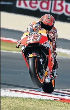  ?? Picture: GETTY IMAGES ?? RIDING HIGH: Marc Marquez, of Spain, goes on to win the San Marino MotoGP yesterday