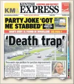  ?? Picture: Gary Browne ?? Barrey Road junction on the A2070 at Sevington Industrial Estate, and how the Express covered safety campaigner Stacey-Louise Smith’s petition last month