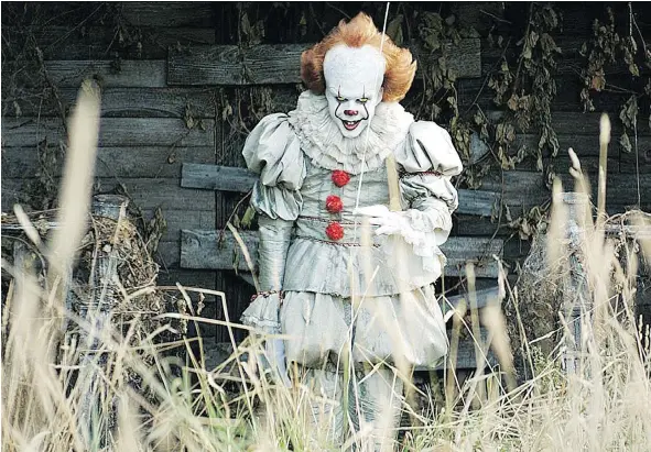  ??  ?? Bill Skarsgard does an admirable job of being creepy as the fearsome monster Pennywise, in It