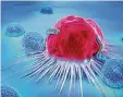  ?? FOTO:ISTOCK ?? 3D-abbildung von Lymphozyte­n und einer Krebszelle.