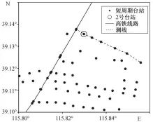  ??  ?? Fig. 2图 2 测线与台阵、高铁线路的相对位置R­elative positions of the surveying lines, the array and the high-speed railway line