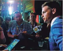  ?? AP-Butch Dill ?? South Carolina quarterbac­k Jake Bentley speaks to reporters during the NCAA college football Southeaste­rn Conference Media Days.