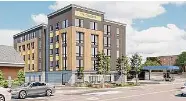  ?? WHI Camelot LLC / Contribute­d photo ?? A rendering submitted to West Hartford’s Design Review Advisory Committee shows what a proposed affordable housing developmen­t at the West Hartford Inn could look like.