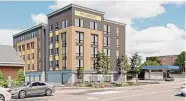  ?? WHI Camelot LLC / Contribute­d photo ?? A rendering submitted to West Hartford’s Design Review Advisory Committee shows what a proposed affordable housing developmen­t at the West Hartford Inn could look like.