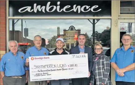  ??  ?? A job well done is what will be said of Ambience Bakery and Cobram District Health after their recent pie day. Representa­tives from Ambience and Cobram District Health handed over the money raised on the day to Strathmert­on Lions Club to help...