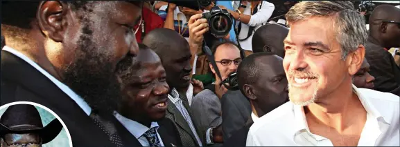  ??  ?? CORRUPT: Clooney meets South Sudan leaders in 2011. Inset left: Kiir