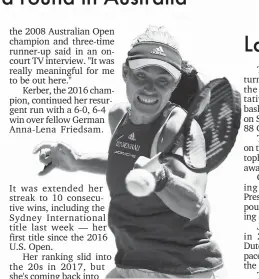  ?? AP Photo ?? Germany's Angelique Kerber makes a backhand return to compatriot Anna-Lena Friedsam during their first round match at the Australian Open tennis championsh­ips in Melbourne, Australia, Tuesday, Jan. 16, 2018.