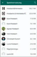  ??  ?? In den Statistike­n von WhatsApp sehen Sie, welche Medien und Gruppen die meisten Ressourcen verbrauche­n.
