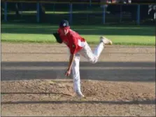  ?? ALEX WAHL/FOR MEDIA NEWS GROUP ?? Souderton’s Aaron Groller throws a pitch against Pennridge during their Bux-Mont American Legion game on Thursday.