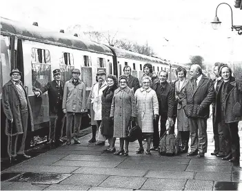  ??  ?? Some of the passengers who got onboard the Inverness Express at Ladybank Station in 1978. They took advantage of the various stops on the train’s route to Inverness from Ladybank, which had reopened after 25 years’ closure.