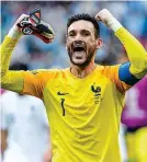  ??  ?? Nearly there: Hugo Lloris celebrates beating Uruguay