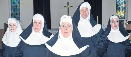  ?? PHOTO: DONALD LAMONT ?? Spot the imposter . . . Nunsense cast members (from left) Hannah Anderson, Sally Davies, Jules Molloy, Nick Meissel and Morgan Potter get ready to perform the musical in Alexandra this month. The Alexandra Musical Society production features the ‘‘quirk’’ of Mr Meissel playing the role of a female in the show, director Bryan Aitken says. The drama teacher at Dunstan High School, Mr Meissel was brought in when the previous female cast in the part was unable to do the show.