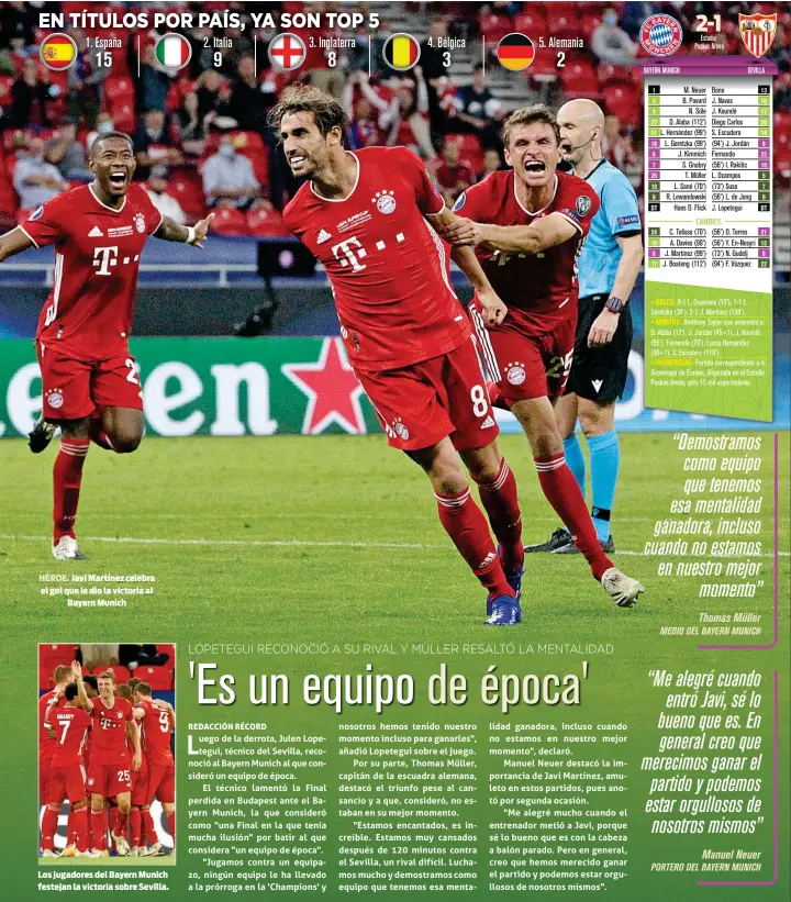  ??  ?? HÉROE. Javi Martínez celebra el gol que le dio la victoria al
Bayern Munich