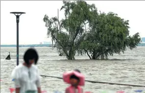  ?? YANG BO / CHINA NEWS SERVICE ?? Trees are submerged by a flood in Nanjing, Jiangsu province, on Friday.