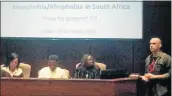  ?? Picture: DEVON KOEN ?? TALKING POINT: Discussing xenophobia at NMMU yesterday are, from left, NMMU SRC president Hlomela Bucwa, internatio­nal student representa­tive Tafadzwa Muyaka, Centre of African Nations in SA member Dr Leah Ndimurwimo and NMMU office of internatio­nal...