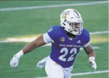  ?? Tony Avelar / Associated Press ?? San Jose State safety Tre Jenkins during an Oct. 31 win over New Mexico. The Spartans are 30 for the first time since 1982.