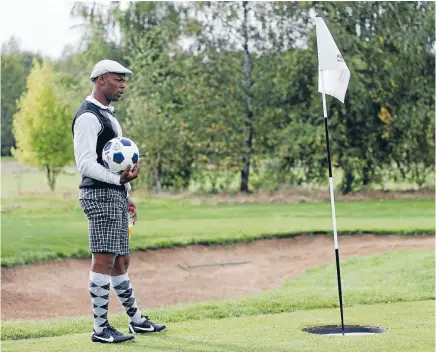  ?? Photo: REUTERS ?? Former France footballer Sylvain Wiltord takes part in a game of footgolf in Paris.