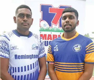  ?? Photo: Ronald Kumar ?? From left; Anand Sami and Rohit Lal during the captains photo shoot of the Fiji Bitter Marist Sevens tournament at the HFC Bank Stadium in Suva on March 15, 2023.