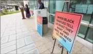  ?? Matthew Brown / Hearst Connecticu­t Media ?? A small rally outside the Stamford Government Center in Stamford on Sept. 17.