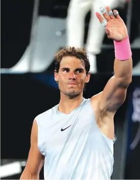  ??  ?? Spain’s Rafael Nadal waves to the crowd after defeating Victor Estrella Burgos Photo: AP