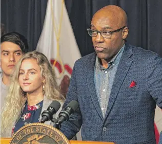  ?? ERIN BROWN/ SUN- TIMES ?? Democratic state Sen. Kwame Raoul, a candidate for attorney general, declares Thursday his opposition to White House plans to include a citizenshi­p question on the 2020 census.