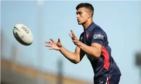  ??  ?? Joseph Suaalii has been granted an exemption to play for the Sydney Roosters before he turns 18 in August. Photograph: Matt King/Getty Images