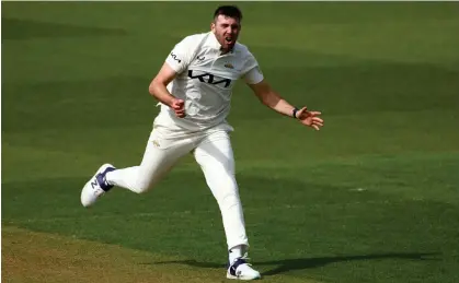  ?? Photograph: Ben Hoskins/Getty Images for Surrey CCC ?? Jamie Overton in action for Surrey during the County Championsh­ip earlier this month.