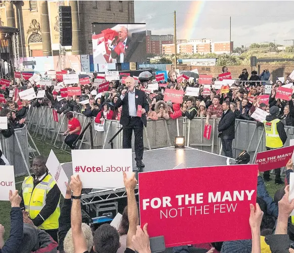  ??  ?? Jeremy Corbyn delivers a speech during an open air rally in Birmingham yesterday