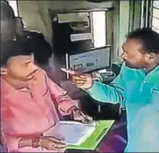  ?? HT PHOTO ?? CCTV grab shows Jeetmal Khant, BJP MLA from Garhi, charging at toll booth worker on Friday.