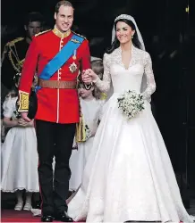  ?? MARTIN MEISSNER/THE ASSOCIATED PRESS ?? The lacy, long-sleeved Alexander McQueen gown worn by the Duchess of Cambridge for her 2011 nuptials to Prince William continues to influence brides and designers.