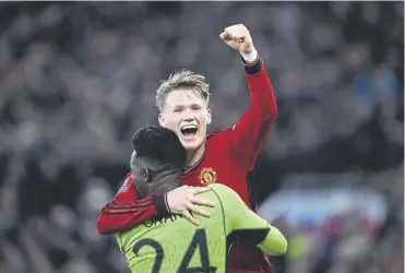  ?? ?? Manchester United’s Scott Mctominay and Andre Onana celebrate their FA Cup win over Liverpool