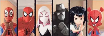  ?? SONY PICTURES ANIMATION ?? The Spider-People of “Spider-Man: Into the Spider-Verse”: Miles Morales (voiced by Shameik Moore), Peter Parker (Jake Johnson), Spider-Gwen (Hailee Steinfeld), Spider-Man Noir (Nicolas Cage), Peni Parker (Kimiko Glenn) and Spider-Ham (John Mulaney).