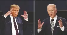  ?? PATRICK SEMANSKY/AP ?? THIS COMBINATIO­N OF PHOTOS show President Donald Trump (left) and former Vice President Joe Biden during the
rst presidenti­al debate on Sept. 29, 2020, in Cleveland, Ohio.
