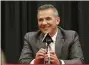  ?? JAY LAPRETE — THE ASSOCIATED PRESS ?? Former Ohio State football head coach Urban Meyer answers questions during a news conference announcing his retirement Dec. 4, 2018, in Columbus.