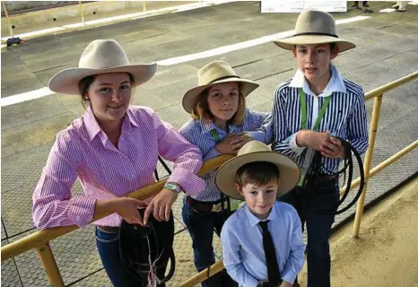  ??  ?? FAMILY AFFAIR: Paris, Georgia, Sophia and Edward Whibley participat­ed in the whip cracking competitio­n at Ekka.