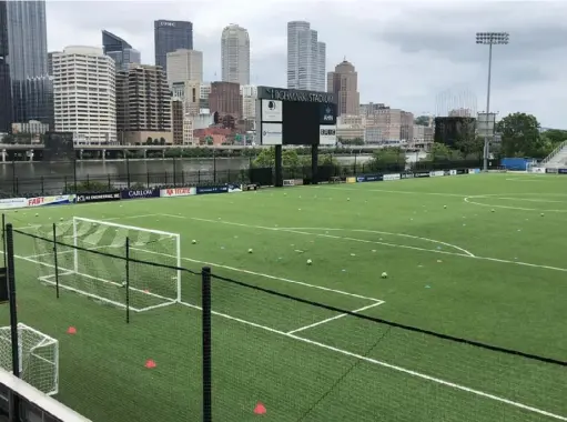  ?? Courtesy of Riverhound­s SC ?? Highmark Stadium on the South Side, where Riverhound­s Developmen­t Academy players are working out with proper social distancing during the COVID-19 pandemic.