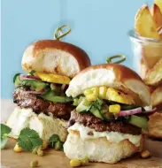  ??  ?? Mexican Beef Sliders with Jalapeno Salsa and Avocado Cream