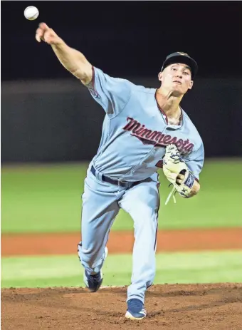  ??  ?? Minnesota Twins pitching prospect Griffin Jax pitches against the Scottsdale Scorpions in the Arizona Fall League on Oct. 24.