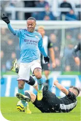  ??  ?? City’s Raheem Sterling loses out