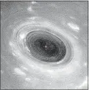  ?? [JPL-CALTECH/SPACE SCIENCE INSTITUTE/NASA] ?? The Cassini spacecraft captured this view of a hurricane at Saturn’s north pole.