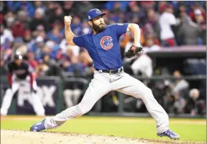  ?? JASON MILLER/GETTY IMAGES/AFP ?? Jake Arrieta of the Chicago Cubs pitches during the fifth inning against the Cleveland Indians in Game 2 of the 2016 World Series on Wednesday.