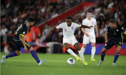  ??  ?? Raheem Sterling was at the heart of England’ best attacking moves against Kosovo. Photograph: Robin Jones/Getty Images