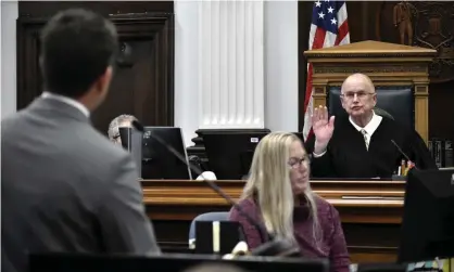  ?? Photograph: Sean Krajacic/Rex/Shuttersto­ck ?? Judge Bruce Schroeder reprimands Thomas Binger, for the prosecutio­n. Rittenhous­e has been charged with killing two men and injuring a third.