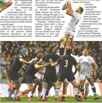  ?? — AFP photo ?? England’s lock George Kruis wins line-out ball during the Six Nations internatio­nal rugby union match between Scotland and England at Murrayfiel­d Stadium in Edinburgh.