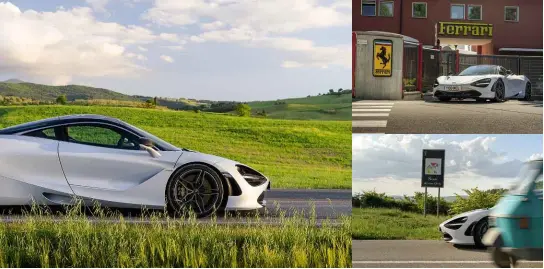  ??  ?? Above: smooth outline of 720S’s superforme­d aluminium bodywork conceals a myriad of scoops, ducts and vents. Above right: Mclaren has become Ferrari’s very British foil; roads of Tuscany surprising­ly similar in some ways to 720S’s native B-roads