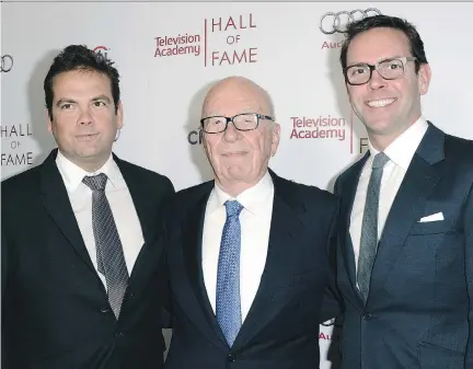  ?? ASSOCIATED PRESS FILES ?? Media mogul Rupert Murdoch, 84, is preparing to hand over the CEO job at Twenty-First Century Fox to son James, 42, right. His son Lachlan, 43, left, currently non-executive co-chairman at Fox, with become executive co-chairman, along with his father.