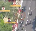  ??  ?? Una pelea en pleno sprint.
André Greipel modificó ligerament­e su trazada y Fernando Gaviria se vio encerrado contra las vallas. Como no existía hueco material y el alemán no permitió que pasara después del primer cabezazo, el colombiano le lanzó otro,...