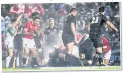  ??  ?? HE’S GOT IT: Lions celebrate as Maro Itoje grabs the second try